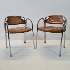 Legs only spot clean only. Pair Of Italian Mid Century Chrome Tube Frame Chairs With Cognac Leather Upholstery 1960s 137825