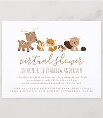 Gender Neutral Woodland Themed Virtual Baby Shower Invitation Postcard Zazzle Com In 2021 Virtual Baby Shower Invitation Virtual Baby Shower Baby Shower Invitations