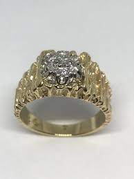 Mens 14k gold diamond nugget rings. Men S 14k Yellow White Gold Diamond Nugget Ring Video Etsy