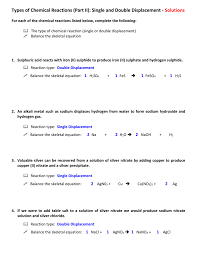 2 single replacement reactions in a single replacement reaction, one element reacts 7 name date section single and double replacement reactions report sheet balancing chemical equations worksheet student instructions 1. Chemistry Double Replacement Reaction Worksheet Practice Reactions Answers Promotiontablecovers