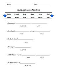 Grammar worksheets noun verb adjective sort by learning desk. Nouns Verbs And Adjectives Worksheet And Cheat Sheet Tpt