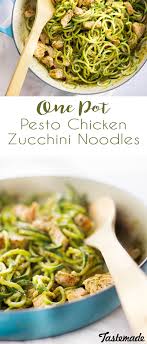 One Pot Pesto Chicken Zucchini Noodles Recipe Pesto Chicken Recipes Chicken Pesto Recipes