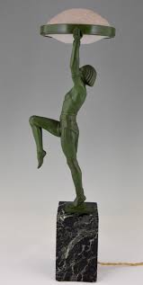 Juegos para dos de aventura : Art Deco Bronze Lamp Female Dancer Holding A Glass Shade Deconamic