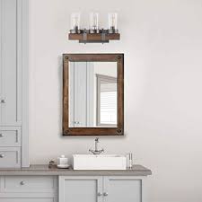 Log Barn Wood Vanity Lights Farmhouse Bathroom Fixtures Over Mirror With Seeded Glass Shades 18 1 Antique Silver Finish Farmhouse Goals