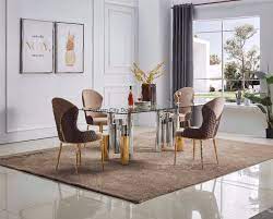 Find your next dining room table or accent piece from a hooker furniture dealer near you today. China Luxury Modern Golden Clear Glass Dining Table Set For Home Dining Room Furniture Photos Pictures Made In China Com