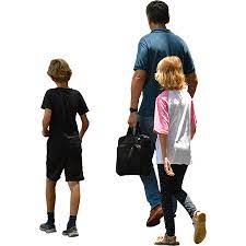 Two Kids Walking With Their Father To Do Family Things On A Sunny Spring Or Summer Day Render People People Png People Cutout