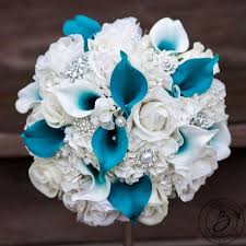 Toss away bouquet measures 6″ across and has one casablanca lily along. Teal And White Wedding Bouquets Novocom Top