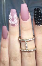 Black And Pink Acrylic Nails Coffin Pink Bow Matte Nails Design Nailart With Black Rhinestones Matte Nails Design Rhinestone Nails Nail Art Rhinestones