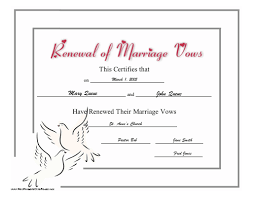 This Certificate Recognizing The Renewal Of Wedding Vows Includes A Heart Studded Title And Two Love Doves Free To Renewal Of Marriage Vows Marriage Vows Vows