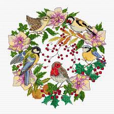 This pdf counted cross stitch patterns available for instant download. Lesley Teare Designs Winter Bird Wreath Cross Stitch Pattern