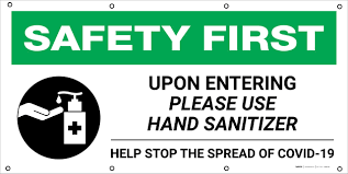 Safety First Upon Entering Please Use Hand Sanitizer With Icon Banner Creative Safety Supply Could you use upon rather than on? safety first upon entering please use hand sanitizer with icon banner