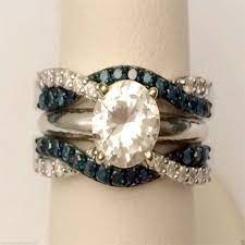 White Gold Wave Design Solitaire Enhancer Blue Diamond Ring Guard Wrap Wdg Band By Rg D Blue Diamond Ring Solitaire Wedding Ring Set Ring Guard