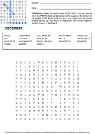 Find the hidden objects on your quest in this old haunted mansion. Word Search Puzzle December Education World