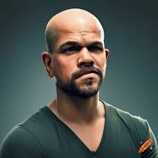 Man resembling a mix of 36-year-old Matt Damon and Daniel Alves with a  hipster beard and bald head