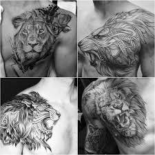 Black And White Lion Tattoo Ideas Black And White Lion Tattoo For Men Explore More Lion Tattoos Ideas On Https Positivefox Com Liontatt Mens Lion Tattoo Cool Chest Tattoos Chest Tattoo Men