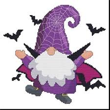 This helps you know how much cloth or fabric you need to complete back in ye olden days when i was learning to cross stitch circa 1988, counted cross stitch patterns all included little clipart directions on how to cross stitch. Halloween Gnome Bat Cross Stitch Pattern