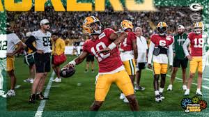 Green Bay Packers players during Family Night practice at Lambeau Field