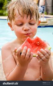 Young Boy Eating Watermelon Having Fun Stock Photo 14711974