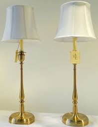 Two Ralph Lauren Home Tall Darien Candlestick Antiqued Brass Gold Table Lamps Buffet Lamps Lamp Gold Table Lamp
