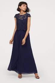 Yazlik H M Elbise Modelleri Lacivert Maksi Kep Kollu Pileli Etekli Elbise Modelleri Elbise Parti Elbiseleri