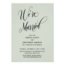 We Re Married Elaborate Script Light Sage Green Invitation Green Invitations Modern Script Font Sage Green