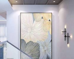 抽象画を飾ったリビングの画像
