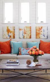 Beach House Decor Love The Coral And Blue Together Living Room Orange Home Living Room Living Room Decor