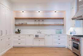 Our shelves save space and add style to the home bar. Long Rustic Wood Shelves Over Farmhouse Kitchen Sink Transitional Kitchen