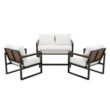 #5 gdf studio nealie patio furniture ~ 4 piece outdoor aluminum chat set. Hampton Bay West Park 4 Piece Black Aluminum Outdoor Patio Conversation Set With Cushionguard White Cushions 501 0600 000 The Home Depot Conversation Set Patio Diy Outdoor Furniture Outdoor Furniture Sets