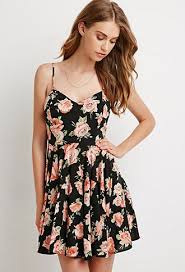 Rose Print Fit Flare Dress Forever 21 2000135530 Floral Dress Black Summer Dresses Pretty Outfits