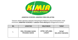 Jabatan kimia malaysia adalah jabatan yang menyediakan perkhidmatan analisis, penyiasatan dan perundingan saintifik kepada agensi kerajaan. Jawatan Kosong Di Jabatan Kimia Malaysia Penempatan Seluruh Negara Jobcari Com Jawatan Kosong Terkini