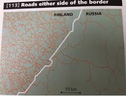 It is bordered by 3 nations: Road Network Either Side Of Finnish Russian Border Mapporn