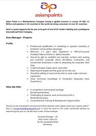 Projects Area Manager At Asian Paints Lanka Ltd Career First Area Manager Marketing Jobs Management