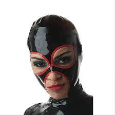 BAJIE Halloween masker Latex Hood Unisex Latex Fetish Mask Mask With Red  Trim Around Eyes And Jaw Nose Open Rubber Hoods Mask Trim-S Black :  Amazon.co.uk: Toys & Games