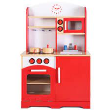 It is equipped with the majority of kitchen utensils, such as a refrigerator with blackboard, sink, stove, water dispenser, pan, pot, seasoning bottles, etc. Buy Giantex Wood Kitchen Play Set For Kids Cooking Pretend Toddler Playset Red Online At Low Prices In India Amazon In