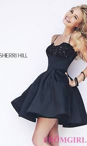 Short Spaghetti Strap A Line Dress With Pockets By Sherri Hill At Promgirl Com Dresses Fancy Dresses Prom Dresses