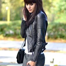 Leather Biker Jacket W Padded Shoulders By Zara Fashion Style Womens Fashion