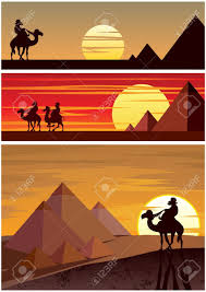 Set Of 3 Cartoon Landscapes With The Egyptian Pyramids No Transparency Pyramids Egyptian Pyramids Silhouette Painting