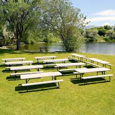 These tables are ideal for setting outdoor camping and enjoying a cool 4. Lifetime 880123 30 X 96 Rectangular White Plastic Folding Picnic Table With Attached Benches 10 Pack