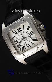 For the bold ones only. Cartier Santos De Cartier 1 1 Mirror Replica Black Strap 33mm Ladies Watch With Free Shipping