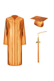 Shiny Orange Graduation Cap Gown Tassel Set Faculty