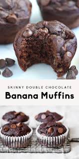 Healthy Skinny Double Chocolate Banana Muffins Made With Whole Grains And Gre Chocolate Banana Muffins Healthy Chocolate Banana Muffins Healthy Banana Muffins