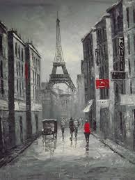 Black And White Oil Paintings On Canvas Black White Red Paris Cityscape Large Oil Painting Canvas Art French Original Large Oil Painting Canvas Art Painting White Canvas Art
