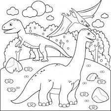Przedstawione na kolorowance dinozaury są bardzo zadowolone i uśmiechnięte. Kolorowanki Dinozaury Do Drukowania