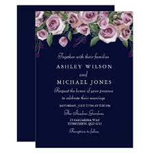 Purple Floral Rose Navy Wedding Invitation Zazzle Com Navy Wedding Invitations Purple Navy Wedding Fine Wedding Invitations