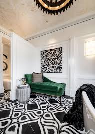 Copper is a great accent for a living room as it's glam, but has a warm tone that makes a space feel cosy. Luxurious Bathroom Retreat Mixes Green Black White And Gold For Art Deco Appeal Hgtv