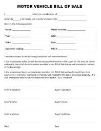 Motor Vehicle Bill Of Sale Form Bill Of Sale Car Bill Of Sale Template Free Basic Templates