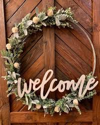 Welcome Barrel Ring Wreath Door Welcome Wreath Spring Wreath Wine Barrel Wreath Summer Wreath Home Decor By Ea Wine Barrel Rings Spring Wreath Wine Barrel