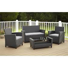 Cosco Malmo 4 Piece Black Resin Wicker Patio Conversation Set With Gray Cushions 88520bgye Outdoor Patio Furniture Sets Resin Patio Furniture Wicker Patio Set