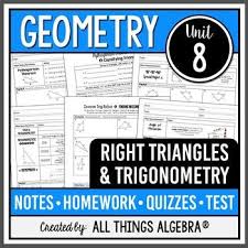 I introduce evaluating trigonometric functions about a right triangle. Right Triangles And Trigonometry Geometry Curriculum Unit 8 This Bundle Contains Notes Homework Assignments Pre Algebra Linear Relationships Trigonometry
